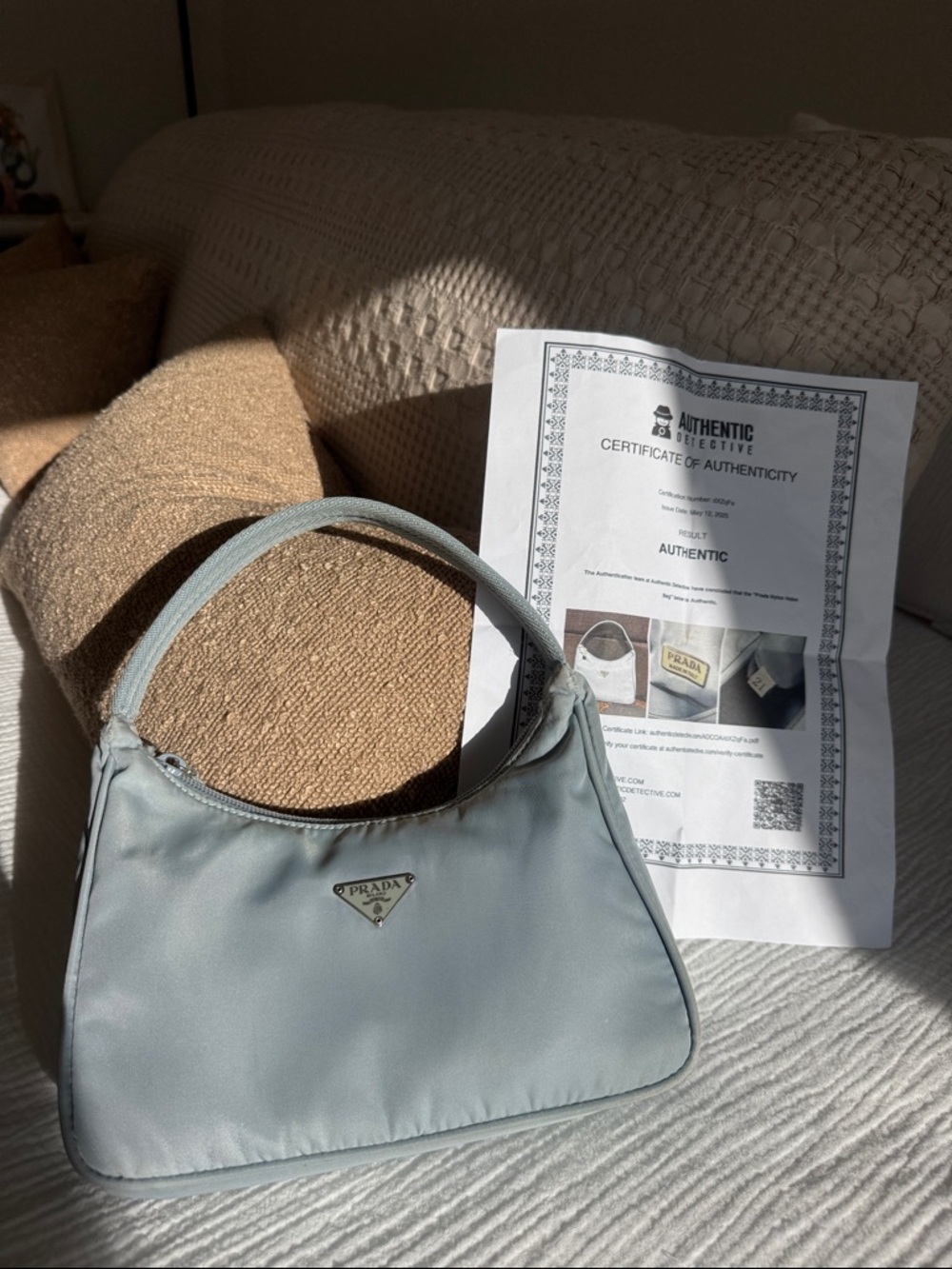 Prada Baby Blue Nylon Mini Shoulder Bag Y2K Authenticated w/ COA